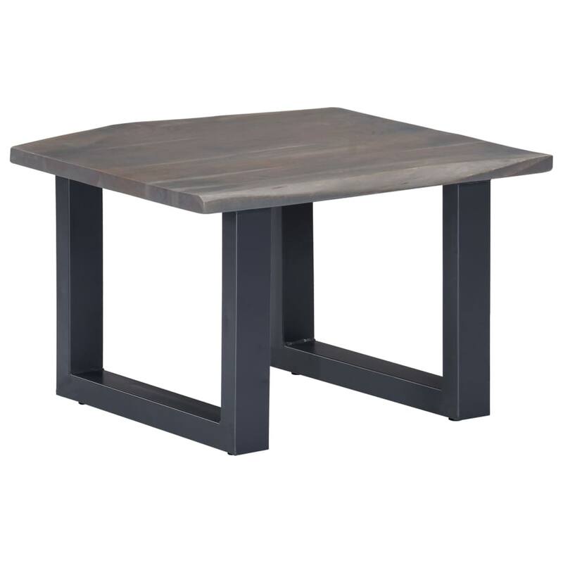 vidaXL Coffee Table Grey Solid Acacia Wood, Powder-Coated Iron 23.6 in - 23.6"x23.6"x15.7" (L x W x H)