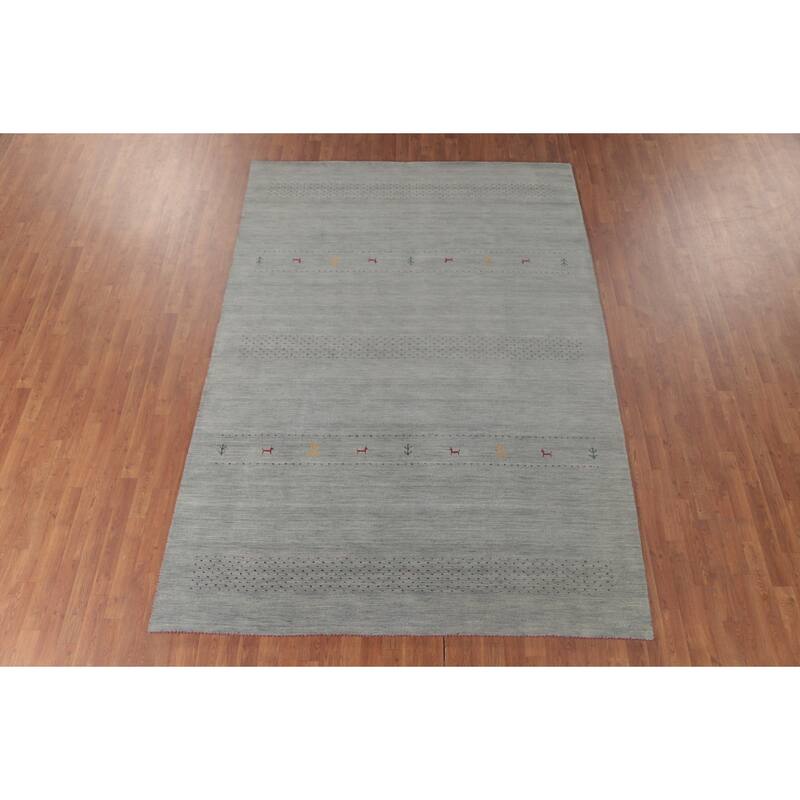 Gabbeh Indian Area Rug Handmade Tribal Blue Wool Carpet - 6'10"x 9'9"