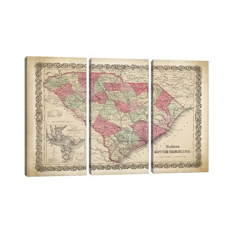 iCanvas "South Carolina Map, 1865" by PatentPrintStore 3-Piece Canvas Wall Art Set