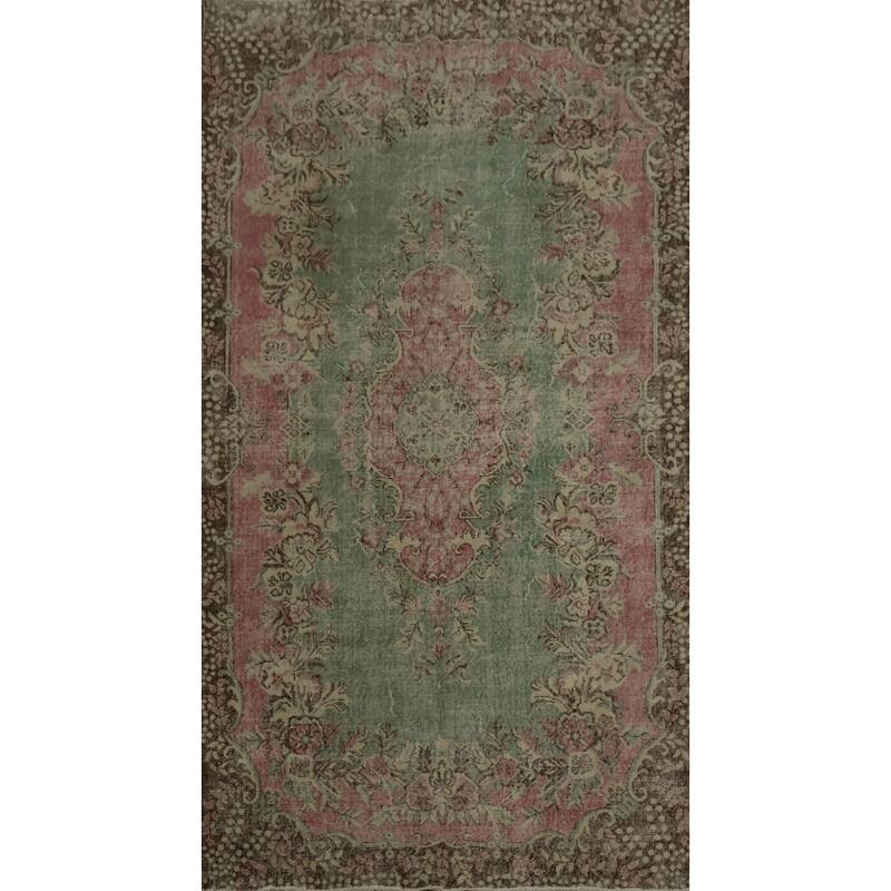 Hand Knotted Oriental 100% Wool Carpet Transitional Floral Green Anatolian Area Rug - 9' 2'' X 5' 2''