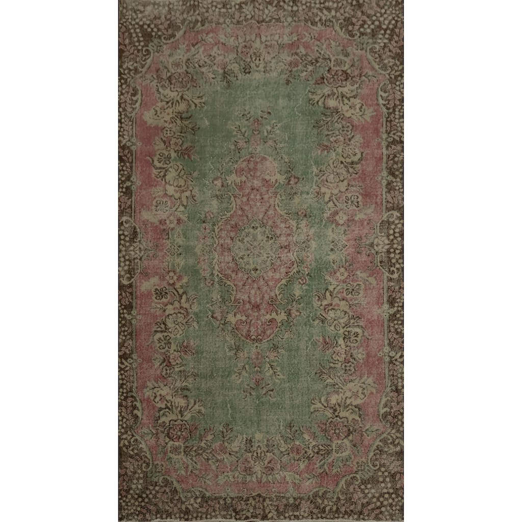 Hand Knotted Oriental 100% Wool Carpet Transitional Floral Green Anatolian Area Rug - 9' 2'' X 5' 2''
