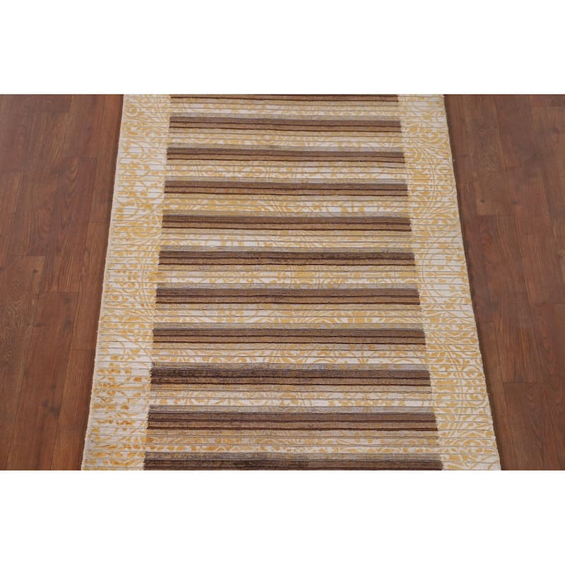 Yellow Modern Abstract Accent Rug Handmade Wool Carpet - 2'8"x 4'11"