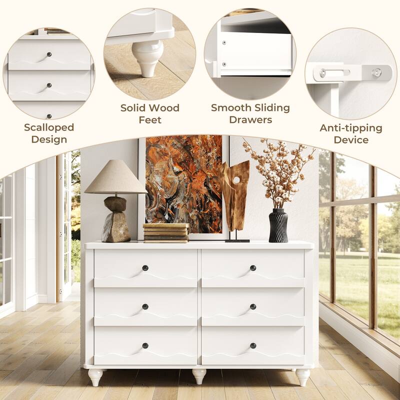 Modern 6-Drawer Dresser Closet Organizer, 43-In Chest of Drawers TV Stand