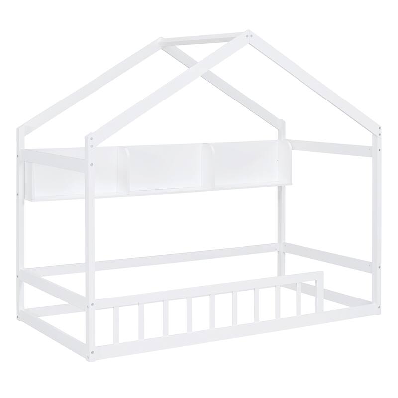 Twin Floor Bed With Storage Shelves