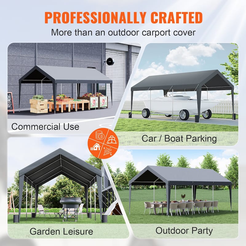 Heavy Duty Carport 10x20ft Outdoor Canopy Shelter with Reinforced Poles - 120 x 240 x 111.6 Inch