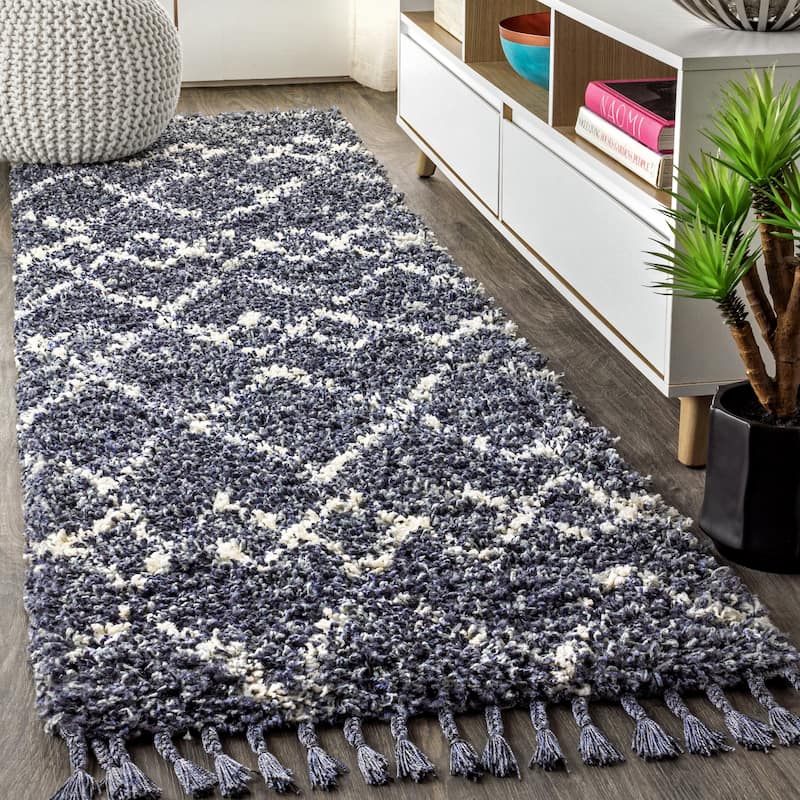 JONATHAN Y Modern Shag Plush Tassel Moroccan Tribal Geometric Trellis Area Rug