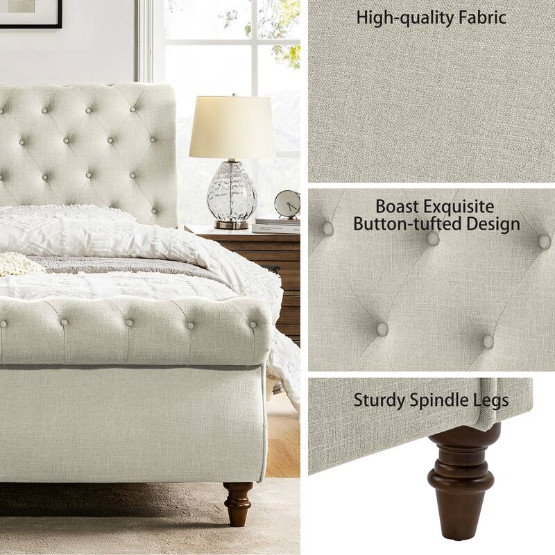 Fidelia Traditional Lighted Sleigh Platform Bed with UL Certificate by HULALA HOME