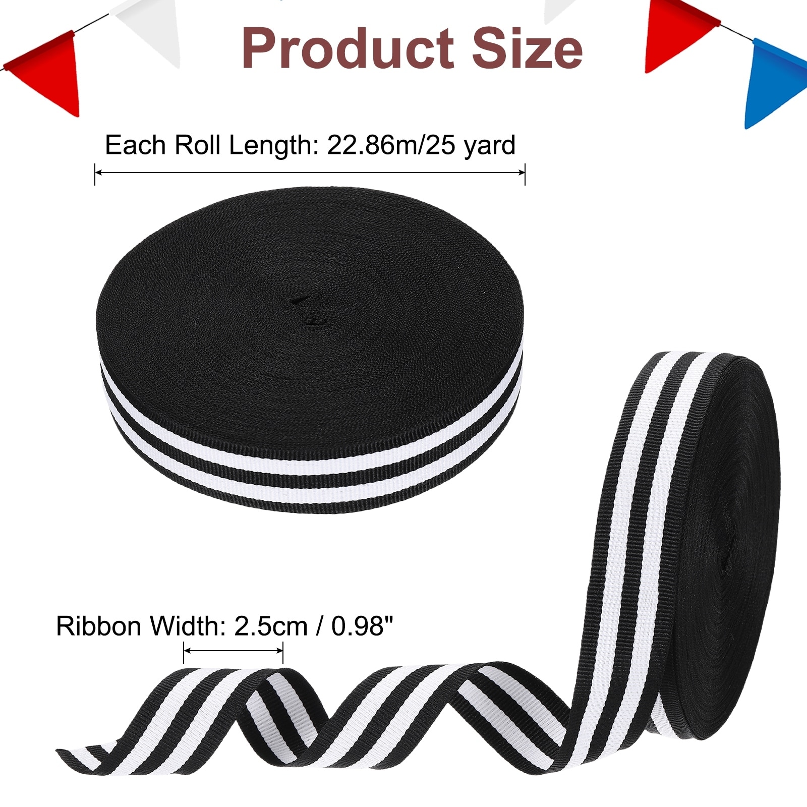Black White Striped Grosgrain Ribbon, Polyester Stripe Ribbon