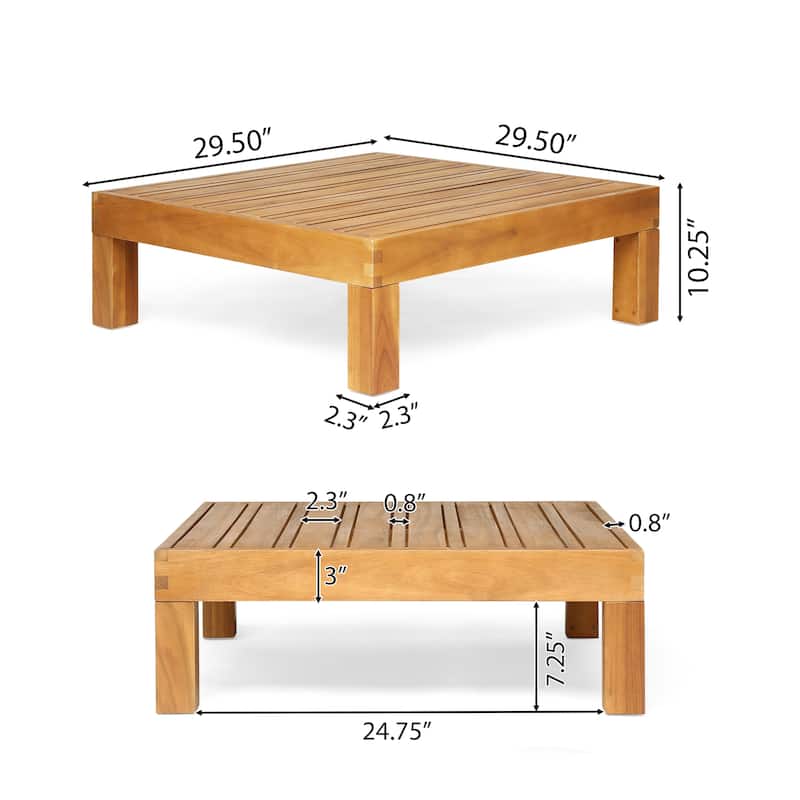 Brava Outdoor 4 Piece V-Shaped Acacia Wood Sectional Sofa and Coffee Table Set by Christopher Knight Home
