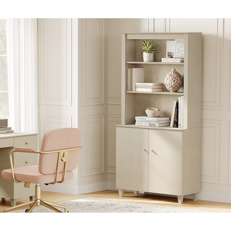 WAMPAT 71" Tall Bookcase with Doors&Storage Cabinet for Home Office