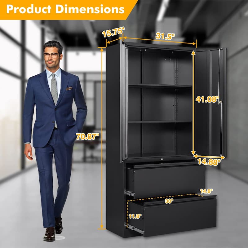 Steel File Cabinets with 2 Drawers for Home Office Warehouse Garage - N/A