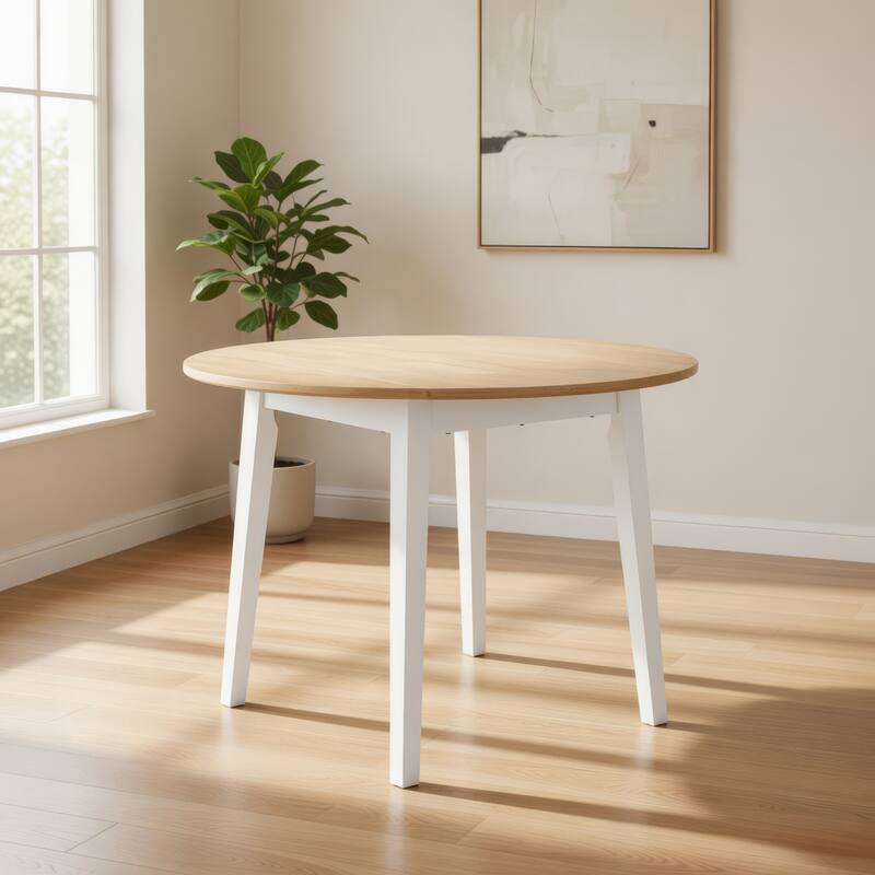 Gasy Dining Table, Extendable 26-42 Inch White Brown Wood, 2 Leaves