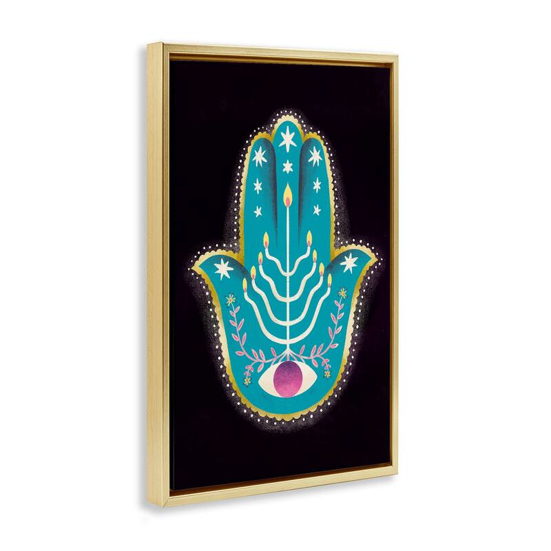 Stupell Spiritual Folk Style Hamsa Framed Floater Canvas Wall Art Design By Hannah Moren