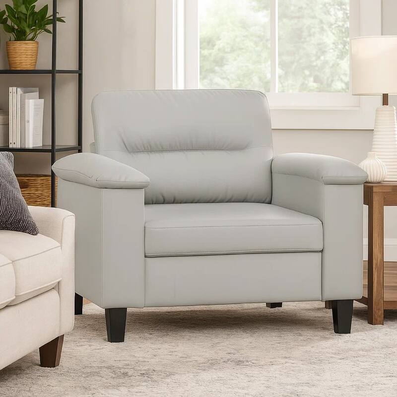 Sofa Chair, Gray Microfiber, Tapered BLock Legs, 35 Inch