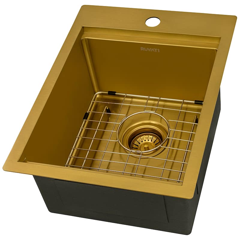 Ruvati 15 x 20 inch Matte Gold Stainless Steel Workstation Bar Sink Drop-in - RVH8210GG