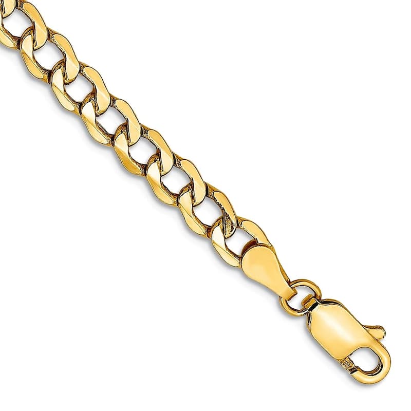 Curata 10k Yellow Gold Unisex 7" 8" or 9" Solid Curb Link Chain Bracelet - 2.5mm 3.35mm 4.3mm 5.25mm 6.5mm - 4.3 mm - 8 Inch