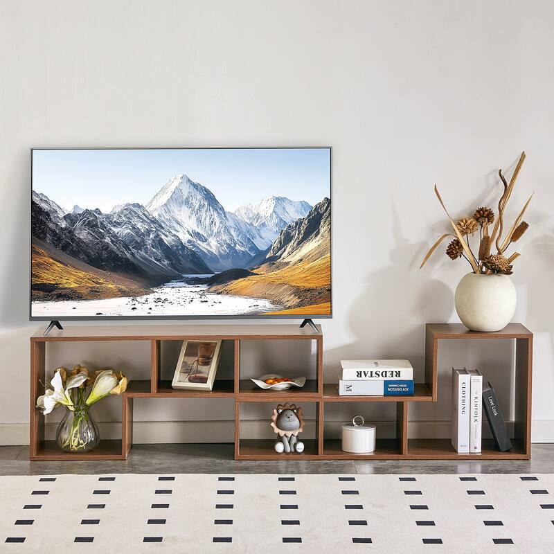 2-Piece Cube TV Stand, 2-Tier L-Shaped TV Stand with Open Storage Bookcase Shelf, Free Combination Media, for Living Room - Beige