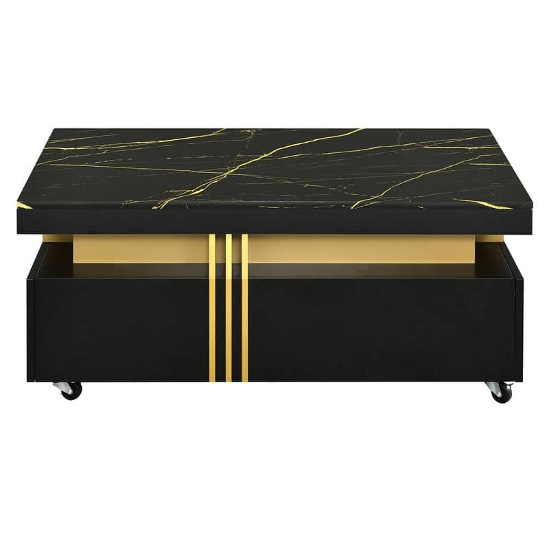 Modern/Luxury Wood Coffee Table For Living Room,Cocktail Table with Storage Drawers,Faux Marble Top