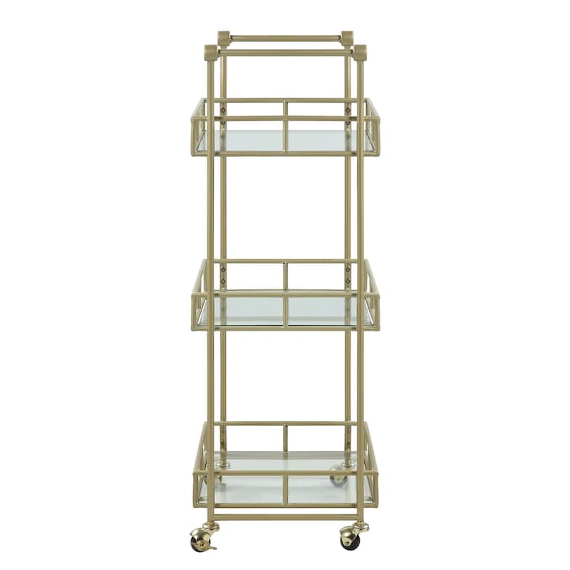 Azalea Park 3-Tiered Gold Rolling Bar Cart with Locking Caster Wheels - 16.93 W x 13.94 D x 37.99 H"