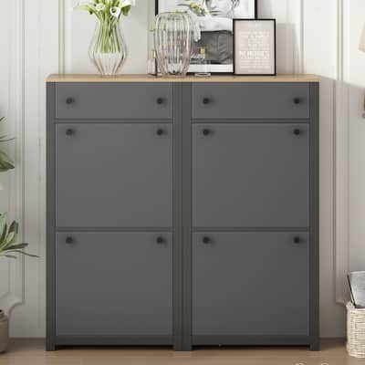 Entryway Organizer Shoe Cabinet with 2 Flip Drawers & Adjustable Panels for Storage and Organization