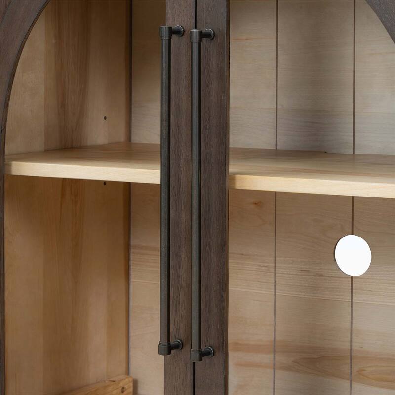 4-Door Large Storage Sideboard Buffet Cabinet with Glass Doors and Arched Design
