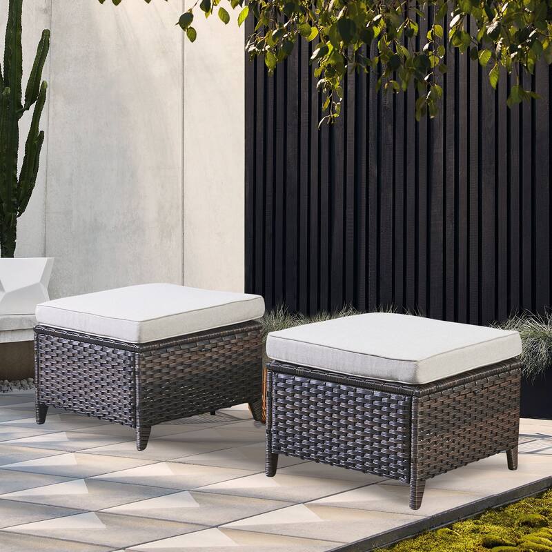 Gymojoy 2 Piece Outdoor Ottoman Wicker Patio Ottomans