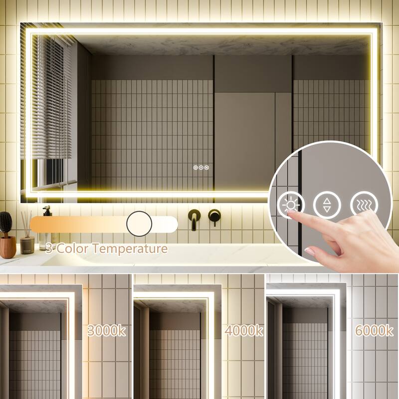 36''×72'' Wall-Mounted Bathroom Vanity LED Mirror with Anti Fog, Dimmable Touch Button, Front and Back Light