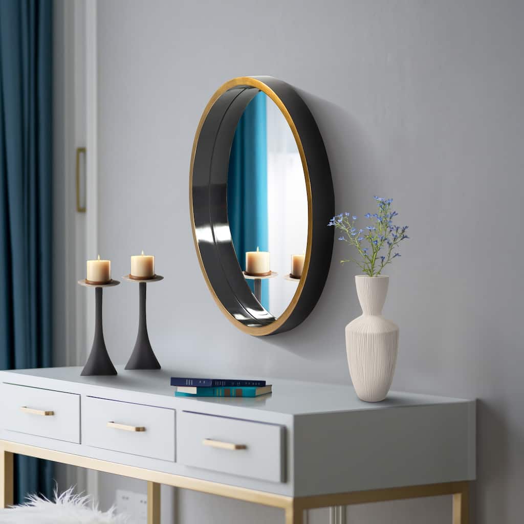 Allan Andrews Round Black Wood Framed Decorative Brando Wall Mirror