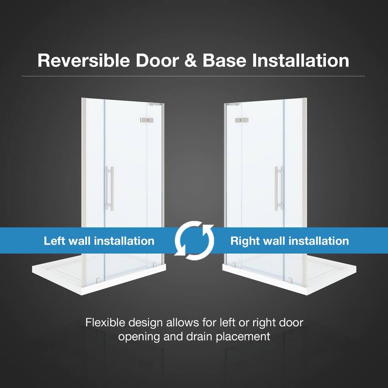 OVE Tampa Alcove Frameless Pivot Hinge Shower Door Kit with Base Pan, 2025