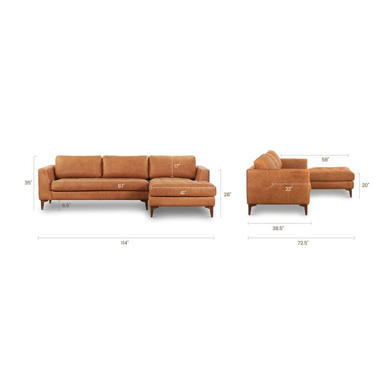 Poly & Bark Calle 114" Right-Facing Sectional - Full Grain Genuine Italian Leather