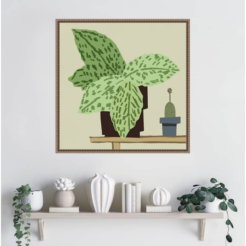 Large Leafy Plant by Little Dean Framed Canvas Wall Art Print - Sylvie Beaded Gold