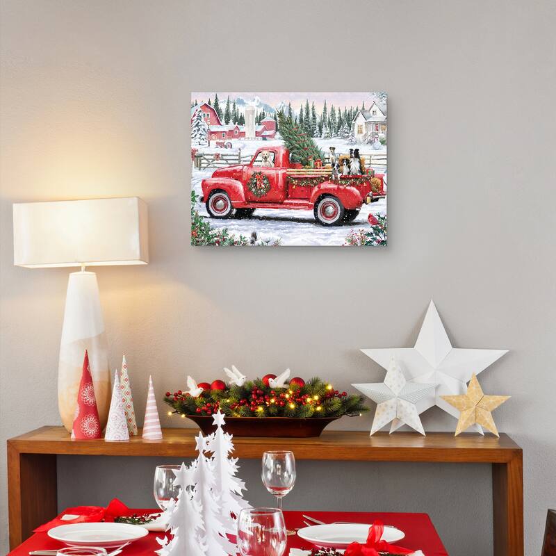 Red Christmas Truck by The Macneil Studio Canvas Art Print