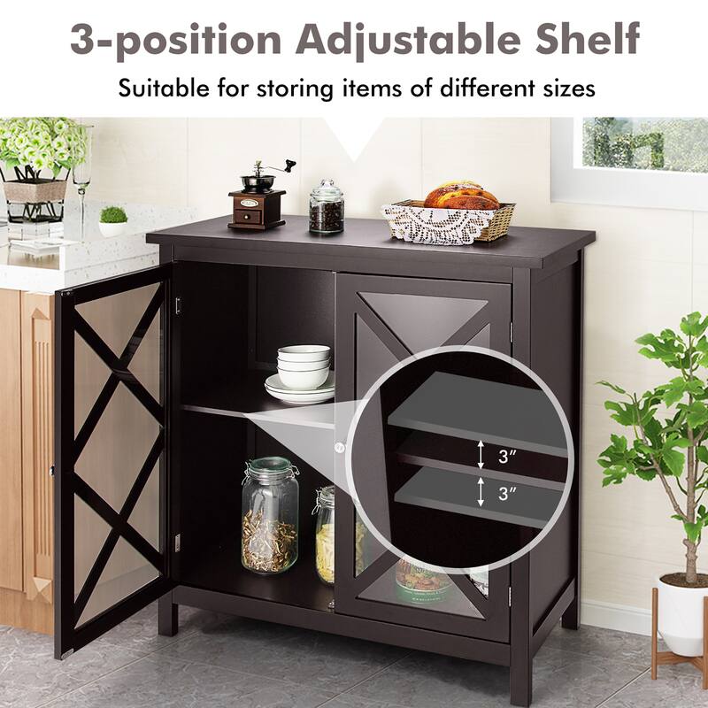 Costway Kitchen Buffet Sideboard Storage Cabinet w/Glass Doors & - See Details