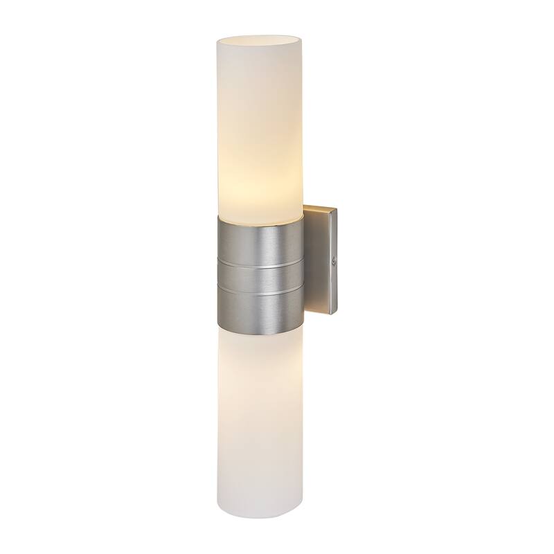 Cylinder Bathroom Light with 2 White Glass Shade and Gold Finish