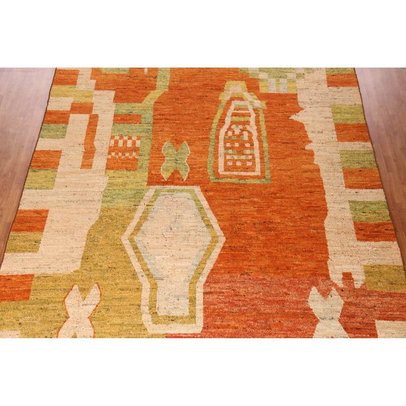 Orange Geometric Moroccan Oriental Large Rug Handmade Wool Carpet - 10'4" x 13'8"