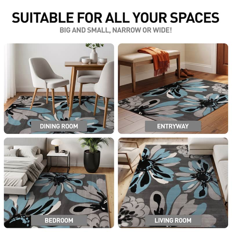 World Rug Gallery Contemporary Modern Flowers Area Rug