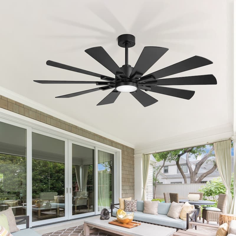 62/72-Inch Reversible 10-Blade Large Ceiling Fan with Light and Remote