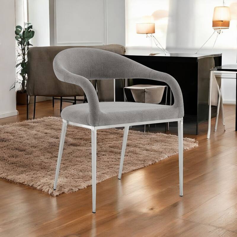 HomeRoots Set of Two Gray And Silver Upholstered Polyester Open Back Dining Arm Chairs - Set of 2