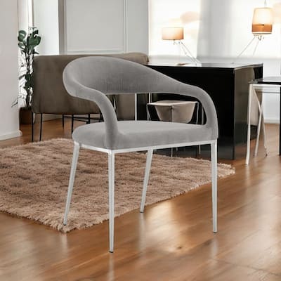 HomeRoots Set of Two Gray And Silver Upholstered Polyester Open Back Dining Arm Chairs