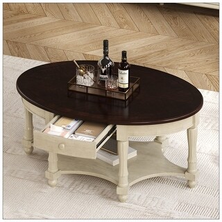 Vintage Oval Coffee Table with Drawer and Storage Shelf - Bed Bath ...