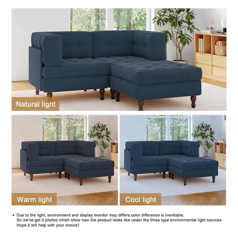 Corduroy Upholstered Modular Corner Sectional Sofa with Reversible Ottoman