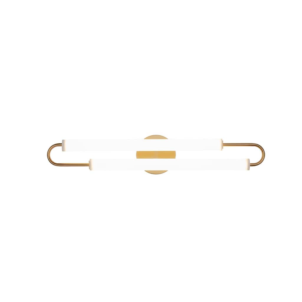 2-Light Satin Brass LED Wall Sconce With White Acrylic Shades