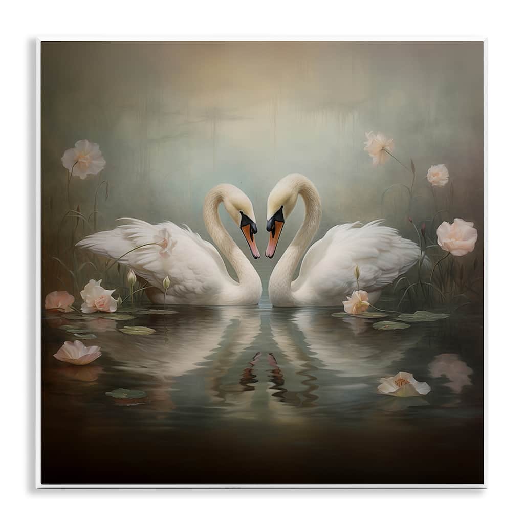 Stupell Romantic Swans in Floral Pond Wall Plaque Art Design By Arlington Prints
