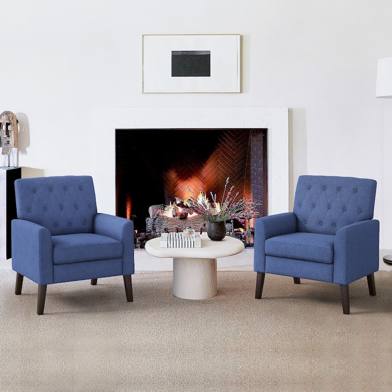 LUE BONA Linen Accent Chair Comfy Living Room Chair with Arms Upholstered Button Tufted Armchair Modern Arm Chairs Set Of 2