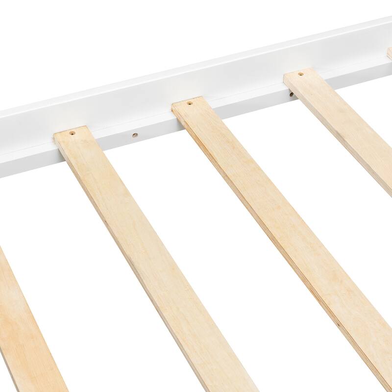 Queen Size White Canopy Platform Bed with Headboard, Footboard and Slat Support