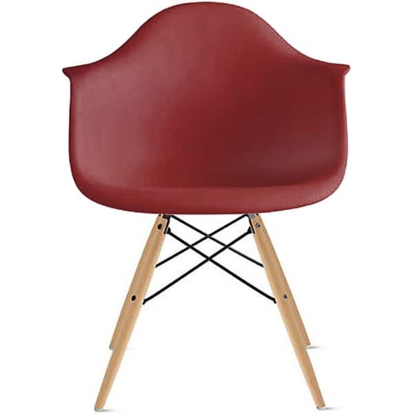 slide 1 of 2, (Retired) Plastic Chair Armchair With Arm Red Natural Wood Legs Dining