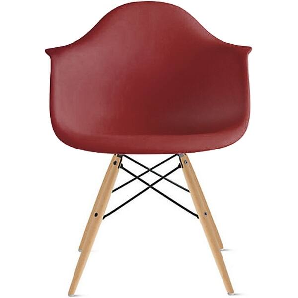 slide 1 of 2, (Retired) Plastic Chair Armchair With Arm Red Natural Wood Legs Dining