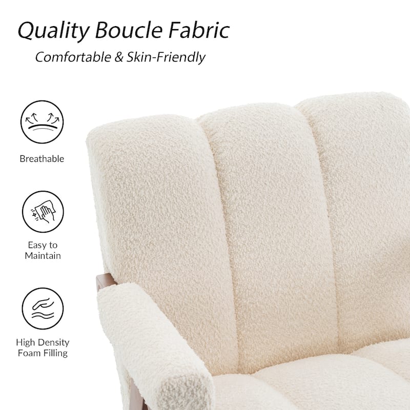 Mid Century Modern Accent Chair, Chenille Armchair with Solid Wood Legs, Channel Tufted Comfy Reading Chair for Living Room