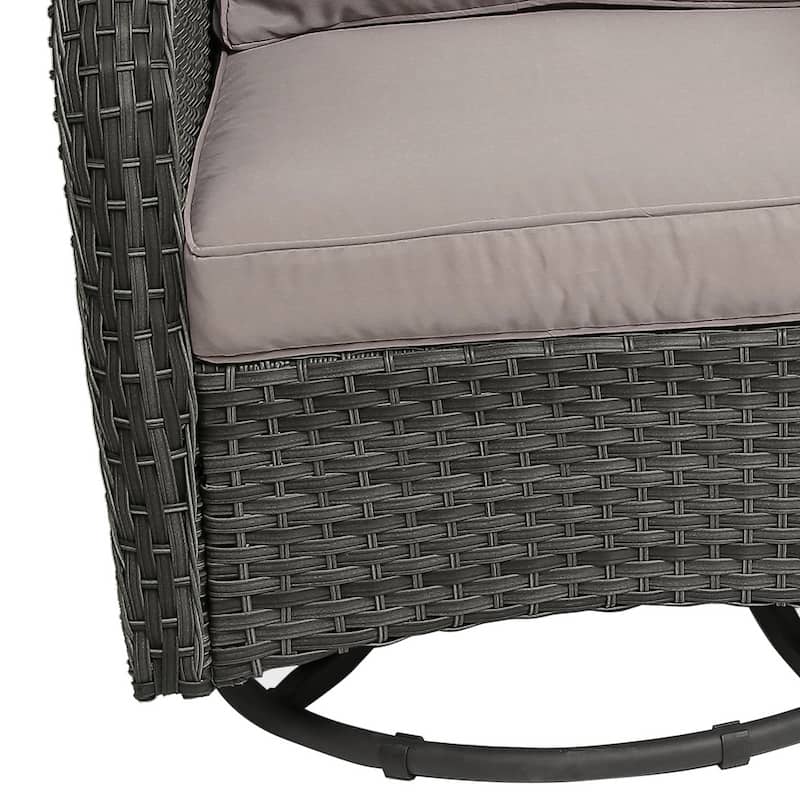 Outdoor 3 Pieces Rattan Wicker Bistro Set Swivel Rocker With Cushion & Table