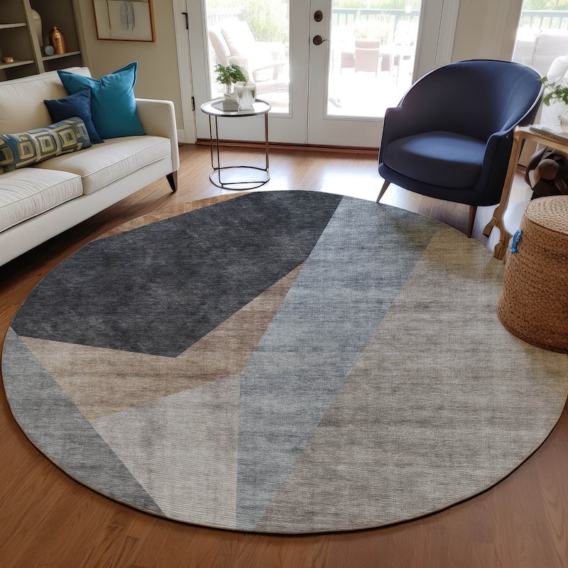 Machine Washable Indoor/ Outdoor Chantille Modern Prism Rug - Taupe - 8' x 8'
